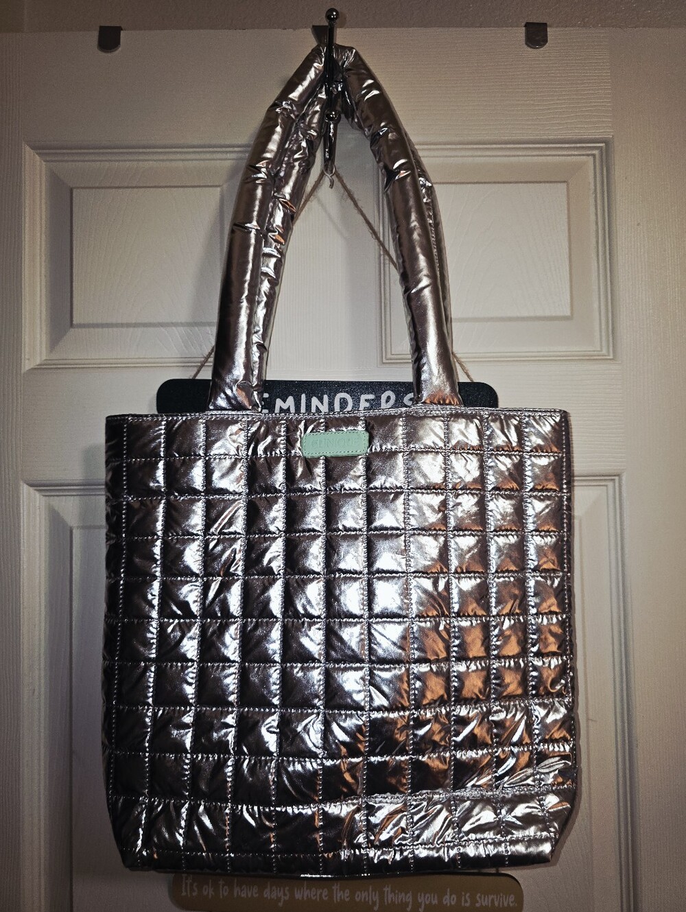 Clinique Metallic Quilted Tote Bag - Silver